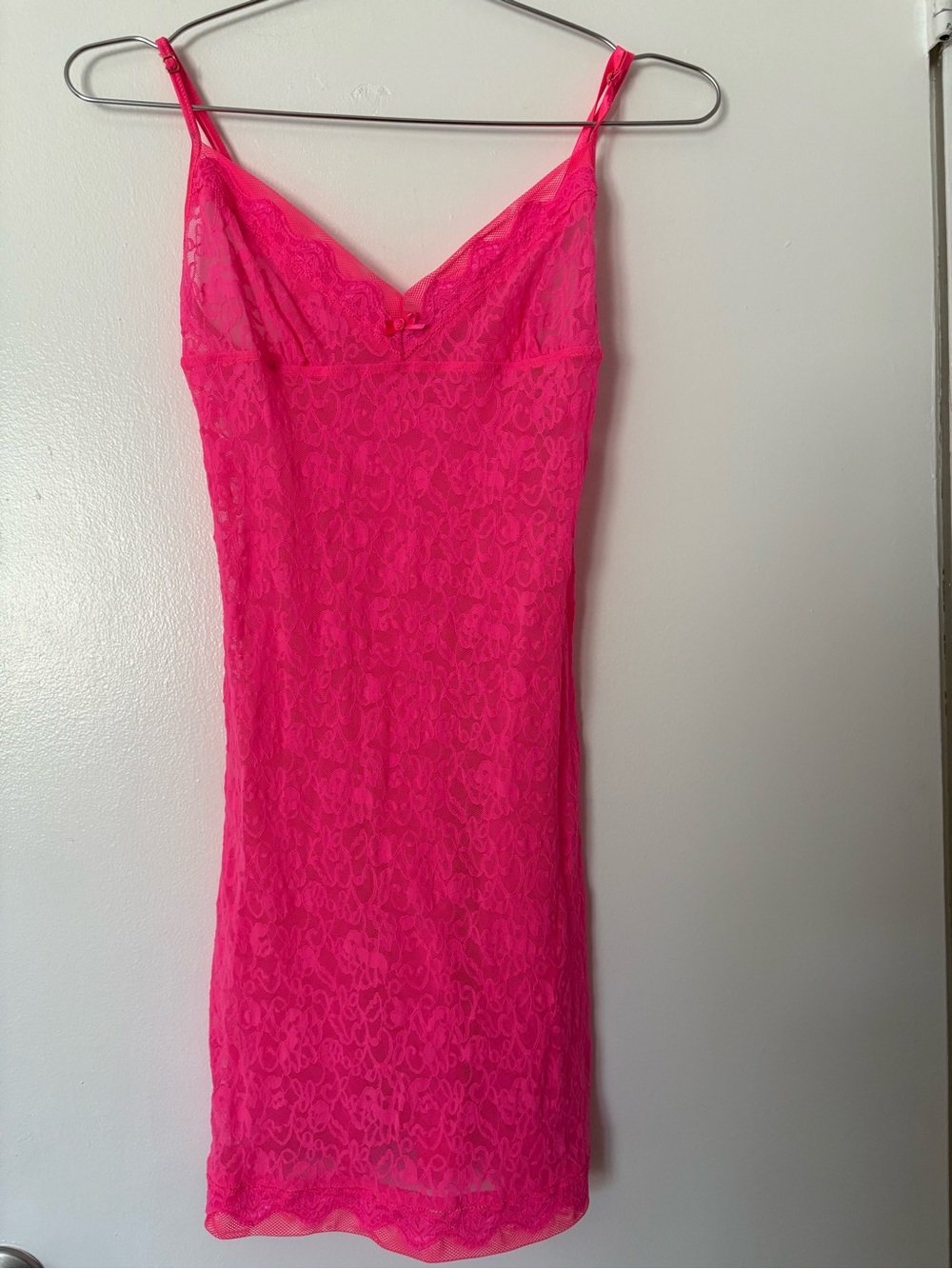 Victoria's Secret Hot Pink Lace Chemise with Adjustable Straps